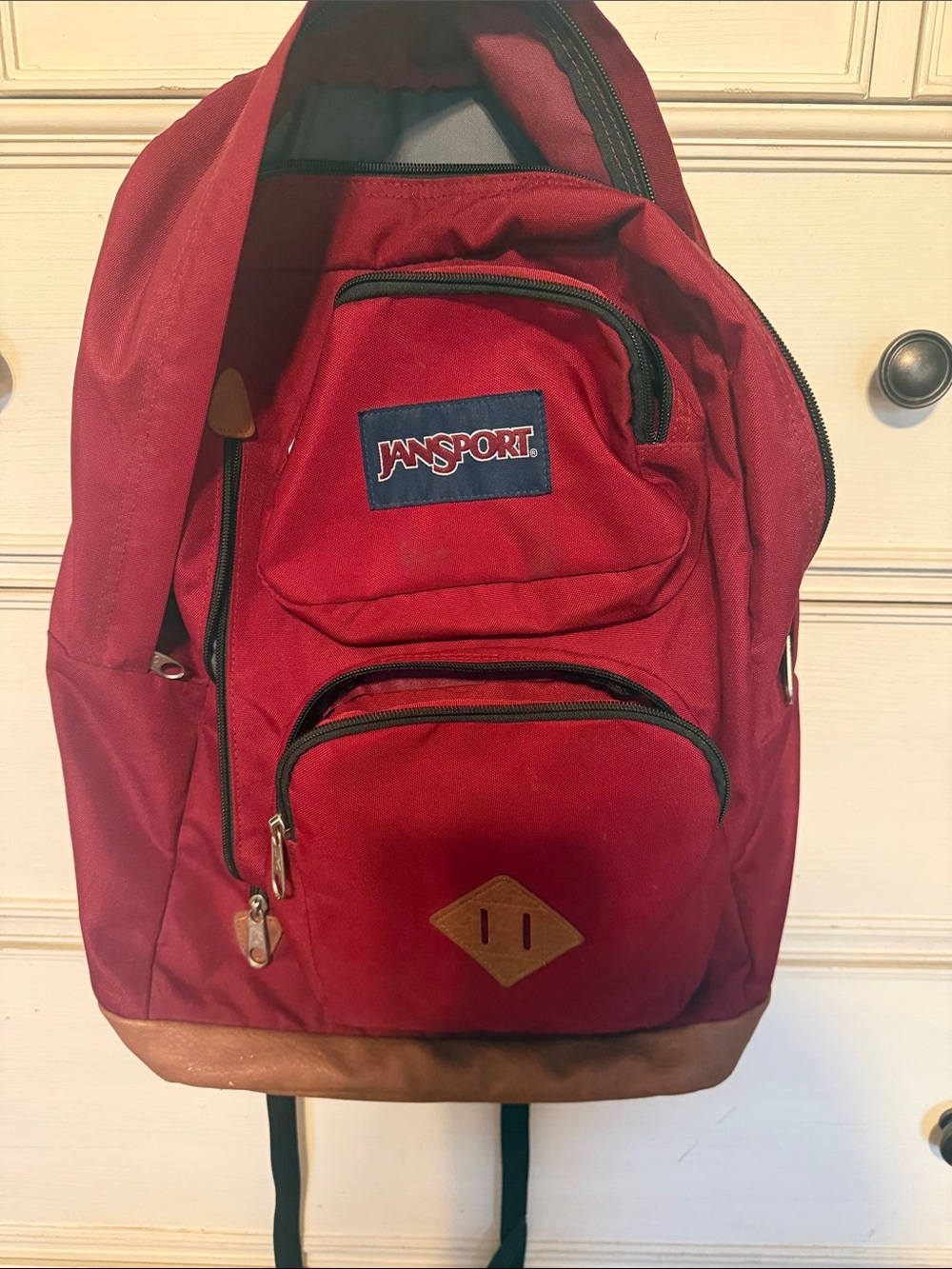 Jansport Red/Maroon Canvas Backpack with Brown Base